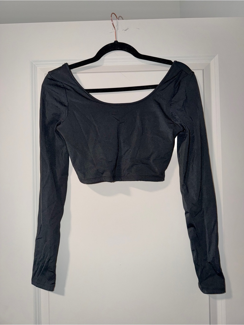 NWOT Black Long-Sleeve Crop Top with Crisscross Back